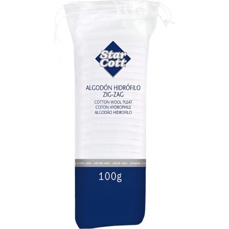 Star Cott Algodón Hidrófilo Zig-Zag Algodón ideal para aplicar cremas y desinfectantes líquidos 100 gr
