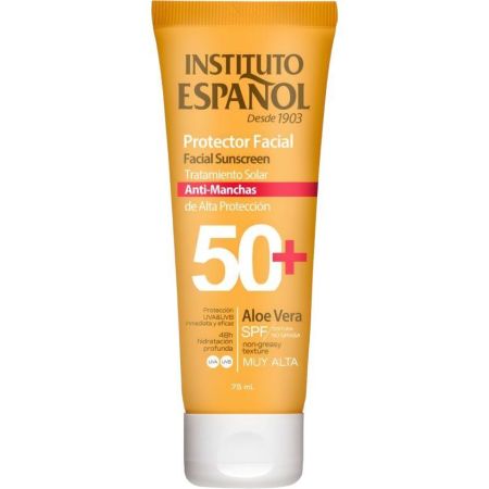 Instituto Español Aloe Vera Antimanchas Protector Facial Spf 50+ Protector solar facial antimanchas de textura no grasa resistente al agua y de rápida absorción con aloe vera 75 ml