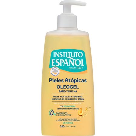 Instituto Español Pieles Atópicas Oleogel Baño Y Ducha Gel de ducha hidratante sin jabón ni perfume calma aliviando el picor para piel suave y sedoa 300 ml