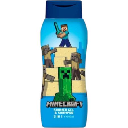 Minecraft Gel De Baño-Champú 2 En 1 Gel de ducha y champú respeta la hidratación natural de la piel y el cabello 500 ml