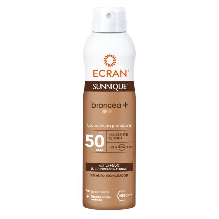 Ecran Sunnique Broncea+ Leche Bruma Protectora Spf 50 Bruma solar activa el bronceado y refuerza las defensas antioxidantes de la piel 250 ml