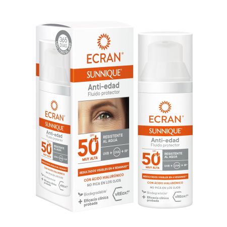 Ecran Sunnique Anti-Edad Fluido Protector Spf 50+ Protector facial antiedad previene y reduce las arrugas provocadas por el sol 50 ml