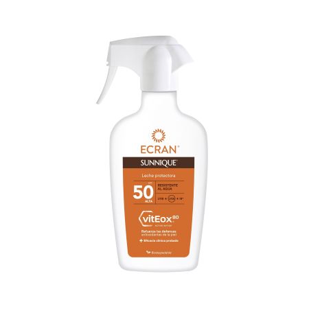Ecran Sunnique Viteox80 Leche Protectora Spray Spf 50 Protector solar biodegradable refuerza las defensas antioxidantes de la piel
