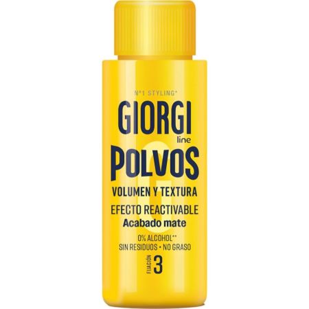 Giorgi Volumen Y Textura Polvos Fijación 3 Polvos capilares voluminizadores ofrecen volumen intenso e instantáneo con acabado mate para todo tipo de cabellos 10 gr