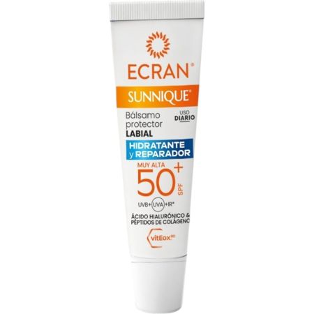 Ecran Sunnique Bálsamo Protector Labial Spf 50+ Bálsamo labial solar de textura cremosa y no grasa hidrata repara y mejora la elasticidad en profundidad 10 ml
