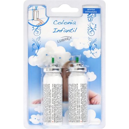 Lubrex Ambientador Colonia Infantil Recambio Ambientador para hogar con 200 toques de uso ofrece agradable aroma eliminado malos olores 1 ambientador + 1 recambio