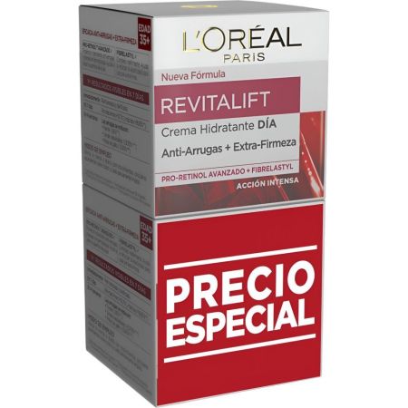 L'Oreal Revitalift Crema Hidratante Día Duplo Precio Especial Crema de día antiedad hidratante reafirmante y tonificante con pro-retinol para piel extrafirme 2x50 ml