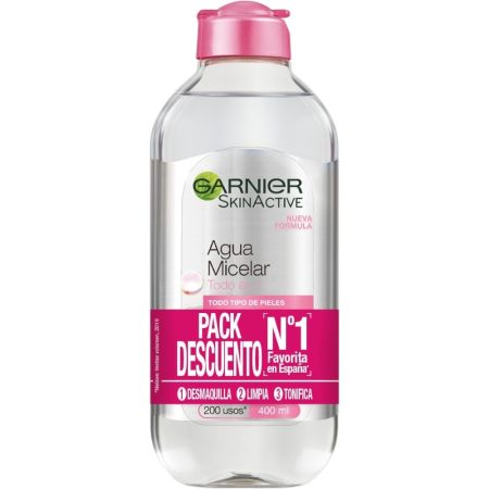 Garnier Skin Active Agua Micelar Todo En 1 Duplo Pack Descuento Agua micelar sin perfume para rostro labios y ojos desmaquilla limpia tonificando la piel 2x400 ml