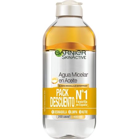 Garnier Skin Active Agua Micelar En Aceite Duplo Pack Descuento Agua micelar para rostro labios y ojos desmaquilla limpia y tonifica eliminando hasta maquillante waterproof 2x400 ml