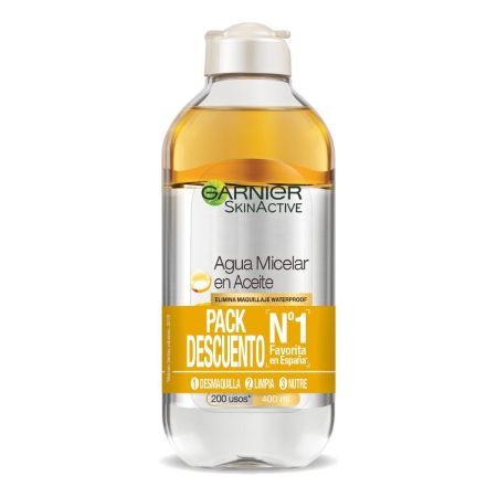 Garnier Skin Active Agua Micelar En Aceite Duplo Pack Descuento Agua micelar desmaquilla y elimina hasta maquillante waterproof 2x400 ml