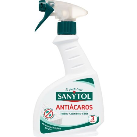 Sanytol Insecticida Antiácaros Spray eficaz elimina 100% de ácaros y chinches en tejidos colchones y sofás actuando hasta 3 meses 300 ml