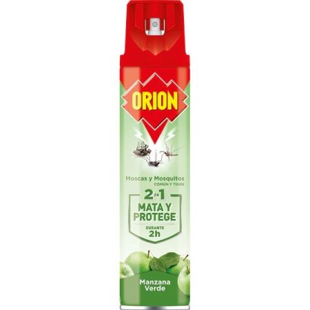 Orion Insecticida 2 En 1 Mata Y Protege Manzana Verde Insecticida para moscas y mosquitos común y tigre mata y protege durante 2 horas 600 ml
