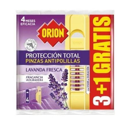 Orion Protección Total Pinzas Antipolillas Formato Especial Pinzas antipolillas con aroma a lavanda fresca 4 meses de eficacia 4 uds