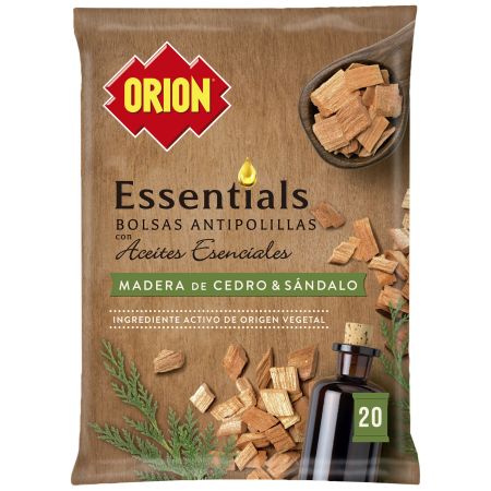 Orion Essentials Bolsas Antipolillas Bolsas antipolillas con aceites esenciales madera de cedro y sándalo 20 uds