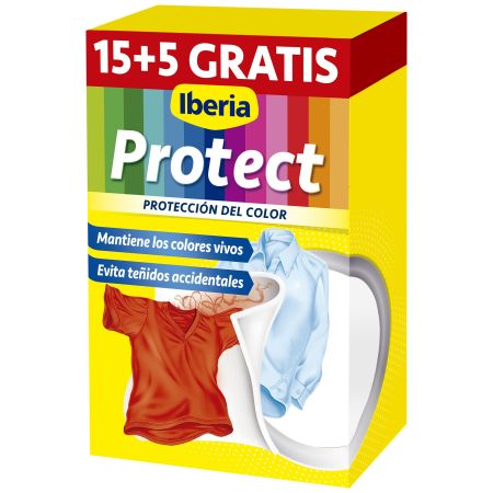 Iberia Toallitas Atrapacolores Protect Formato Especial Toallitas atrapacolores para lavadora evitan que los colores se mezclen y potencian su color 20 uds