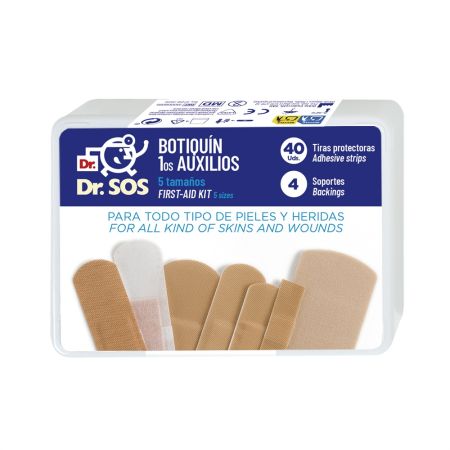 Dr.Sos Botiquín 1os Auxilios Botiquín fácil de llevar con apósitos de diferentes tamaños 40 uds