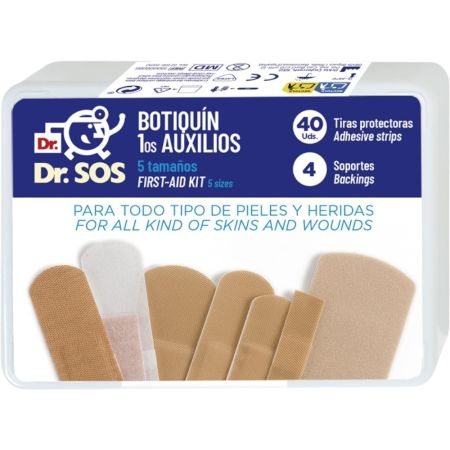 Dr.Sos Botiquín 1os Auxilios Botiquín fácil de llevar con apósitos de diferentes tamaños 40 uds