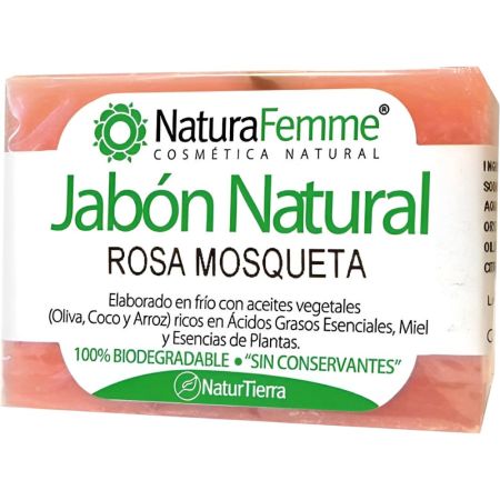 Naturafemme Jabón Natural Rosa Mosqueta Jabón de manos en pastilla sin conservantes recupera y calma pieles más castigas y dañadas 100 gr
