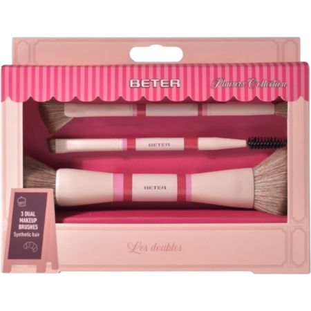Beter Les Doubles Set Plaisirs Collection Set de brochas de maquillaje dobles prácticas y perfectas para rostro ojos y cejas