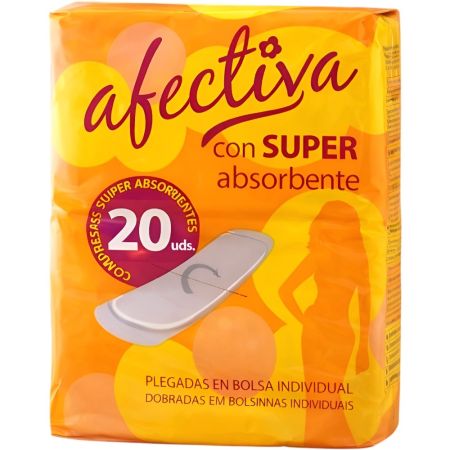 Afectiva Compresas Con Super Absorbente Compresas super absorbentes plegadas en bolsa individual 20 uds