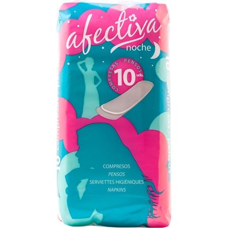 Afectiva Noche Compresas Compresas de noche transpirables 100% de celulosa 10 uds