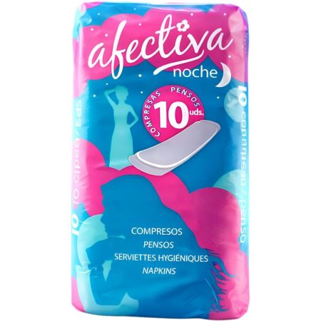 Afectiva Noche Compresas Compresas de noche transpirables 100% de celulosa 10 uds