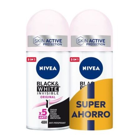 Nivea Black & White Invisible Original Roll-On Desodorante invisible antitranspirable con toques florales 48 h de protección 200 ml