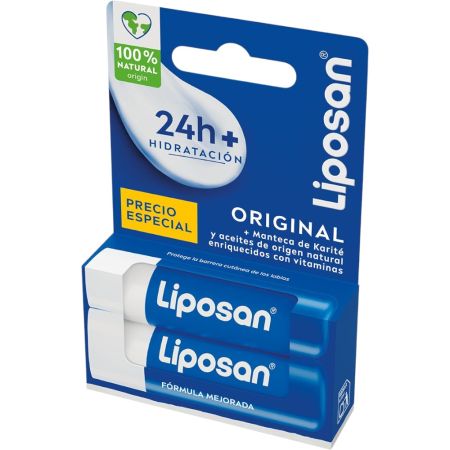 Liposan Original Bálsamo Labial Duplo Precio Especial Bálsamo labial hidratante de textura suave protege tus labios contra la sequedad hasta 24 horas 2 uds