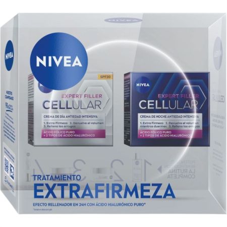 Nivea Cellular Expert Filler Estuche Tratamiento día y noche de extrafirmeza ofrece efecto rellenador 24 horas con ácido hialurónico