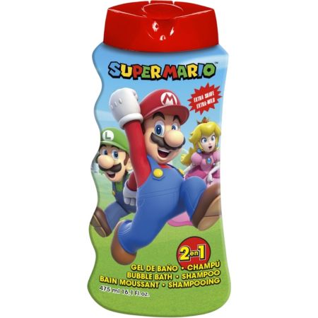 Super Mario Gel De Baño-Champú 2 En 1 Gel de ducha-champú infantil hidratación natural de la piel y el cabello 475 ml