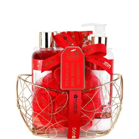 Bon Matin Cesta Metal Dorada Set de baño hidratante y relajante ideal para regalar o darte un capricho
