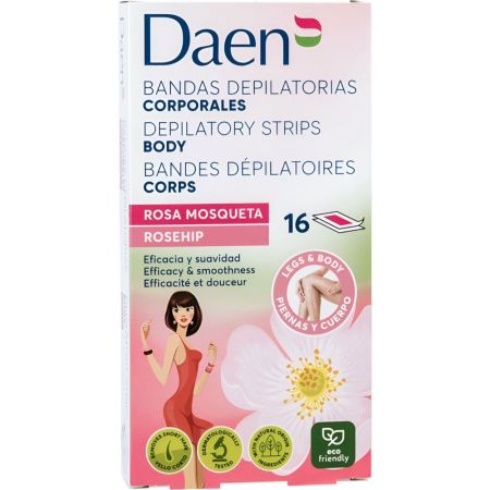 Daen Rosa Mosqueta Corporales Bandas Depilatorias A La Cera Fría Bandas depilatorias de cera fría acabado eficaz cómodo y de larga duración 16 uds