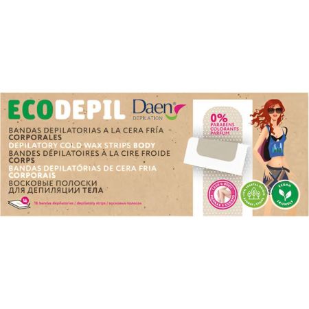 Daen Ecodepil Corporales Bandas Depilatorias A La Cera Fría Bandas depilatorias veganas de cera fría acabado eficaz cómodo y de larga duración 16 uds