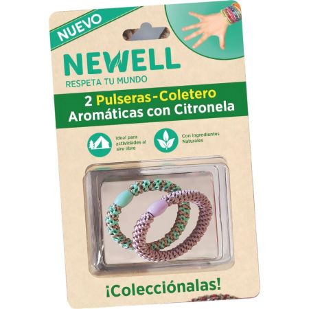 Newell Pulseras-Coletero Aromáticas Con Citronela Pulsera y coletero natural antimosquitos ideal para disfrutar de actividades al aire libre con protección 2 uds