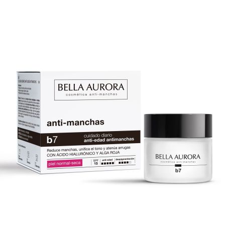 Bella Aurora B7 Cuidado Anti-Manchas Diario Spf 15 Piel Normal-Seca Crema de día antimanchas con ácido hialurónico y algas rojas 50 ml