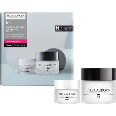 Bella Aurora B7 Cuidado Anti-Manchas Spf 15 Piel Seca+Contorno Gratis Pack regalo antimanchas reduce arrugas y líneas de expresión con ácido hialurónico y algas rojas