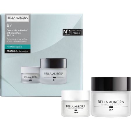 Bella Aurora B7 Cuidado Anti-Manchas Spf 20 Piel Mixta+Contorno Gratis Pack regalo antimanchas reduce arrugas y líneas de expresión con ácido hialurónico y algas rojas