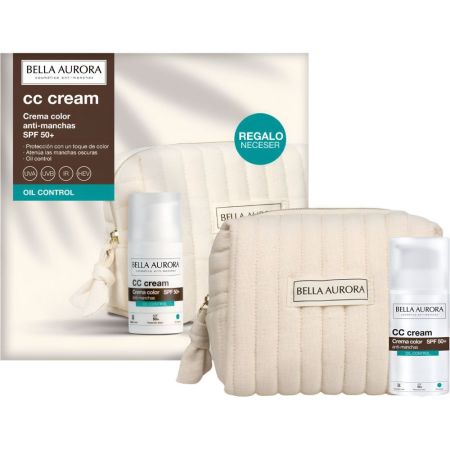 Bella Aurora Cc Cream Crema Color Oil Free Spf 50+Neceser Gratis Crema hidratante con color antimanchas purifica regula y matifica la piel sin aceites 30 ml