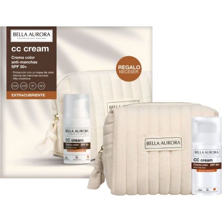 Bella Aurora Cc Cream Toque Color Extracubriente Spf 50+ + Neceser Gratis Crema hidratante con color antimanchas de óptima cobertura para cubrir hiperpigmentaciones y unificar el tono 30 ml