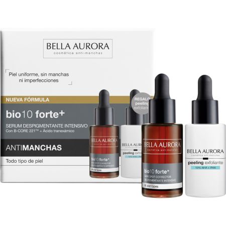 Bella Aurora Bio10 Forte+ Despingmentante Intensivo+Exfoliante Gratis Pack regalo para cuidado facial antimanchas piel luminosa y uniforme