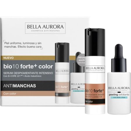 Bella Aurora Bio10 Forte+ Despigmentante Con Color+Exfoliante Gratis Pack regalo para cuidado facial antiedad y antimanchas aporta luminosidad a tu piel
