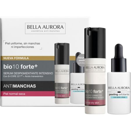 Bella Aurora Bio10 Forte+ Despigmentante P.Normal-Seca+Exfoliante Gratis Pack regalo para cuidado facial antimanchas piel luminosa y uniforme