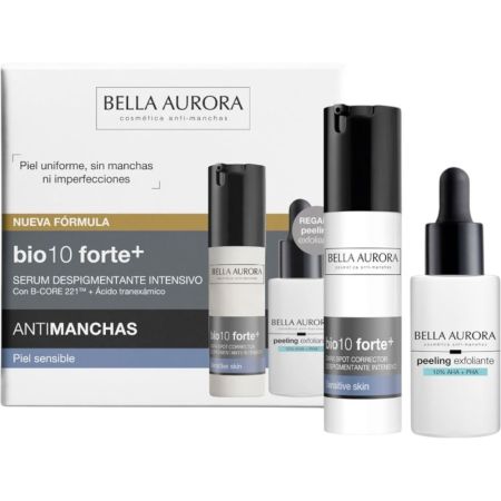 Bella Aurora Bio10 Forte+ Despigmentante Piel Seca+Exfoliante Gratis Pack regalo para cuidado facial antimanchas piel luminosa y uniforme
