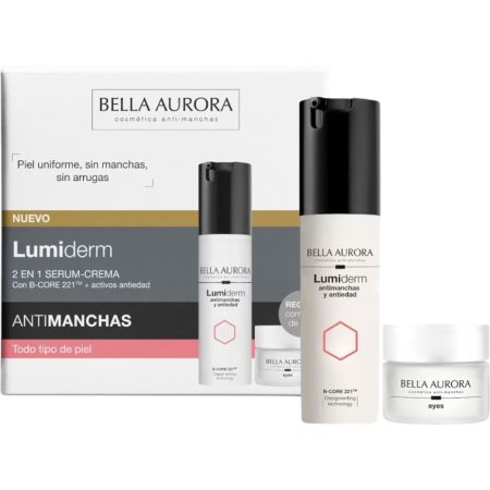 Bella Aurora Lumiderm Antimanchas Y Antiedad+Eyes Contorno Gratis Pack regalo antimanchas combate arrugas ofreciendo piel luminosa y uniforme en solo 6 semanas