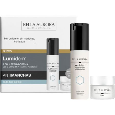 Bella Aurora Lumiderm Antimanchas E Hidratación+Eyes Contorno Gratis Pack regalo antimanchas hidrata profundamente ofreciendo piel luminosa y uniforme en solo 6 semanas