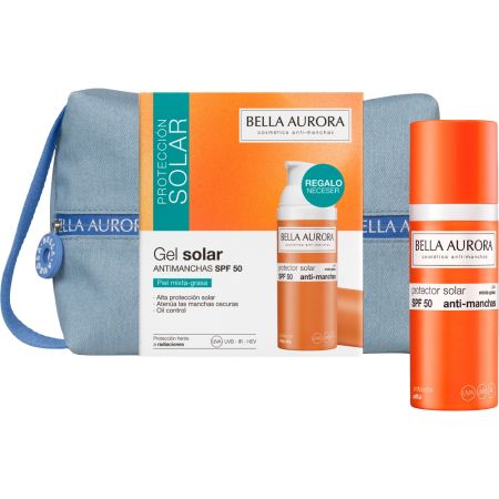 Bella Aurora Protector Solar Piel Mixta-Grasa Spf 50+ Estuche Crema solar hidratante y antimanchas de textura ligera unifica el tono y calma para acabado mate 50 ml