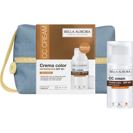 Bella Aurora Cc Cream Crema Color Tono Medio Spf 50+ Estuche Crema hidratante con color antimanchas ofrece una piel uniforme y sin imperfecciones 30 ml