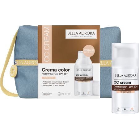 Bella Aurora Cc Cream Crema Color Tono Claro Spf 50+ Estuche Crema hidratante con color antimanchas ofrece una piel uniforme y sin imperfecciones 30 ml