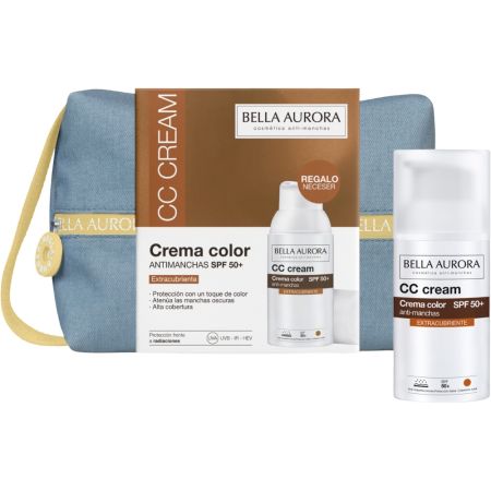 Bella Aurora Cc Cream Crema Color Extracubriente Spf 50+ Estuche Crema hidratante con color antimanchas de óptima cobertura para cubrir hiperpigmentaciones y unificar el tono 30 ml