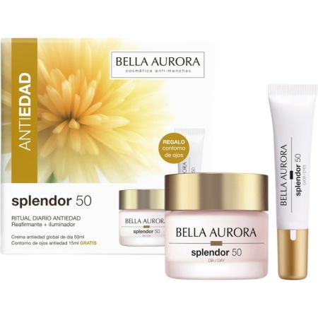 Bella Aurora Splendor 50 Crema Día+Splendor 50 Contorno Gratis Estuche Pack regalo tratamiento de día antiedad reduce arrugas reafirma e ilumina piel uniforme y sin imperfecciones